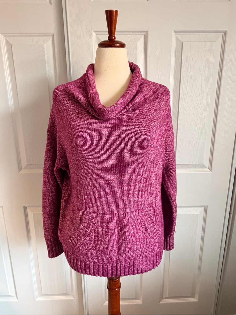 LOFT Magenta Cowl Neck Sweater with Front Pocket